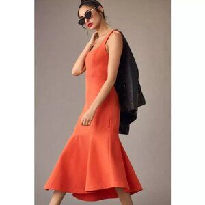New With Tags Anthropologie Orange Sleeveless Square Neck Slim Midi Dress
